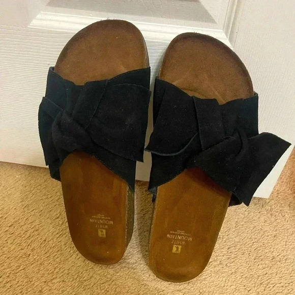White Mountain Shoes - Women’s White Mountain Henley Comfort Flat Slip-on Sandals, Black Suede Size 11